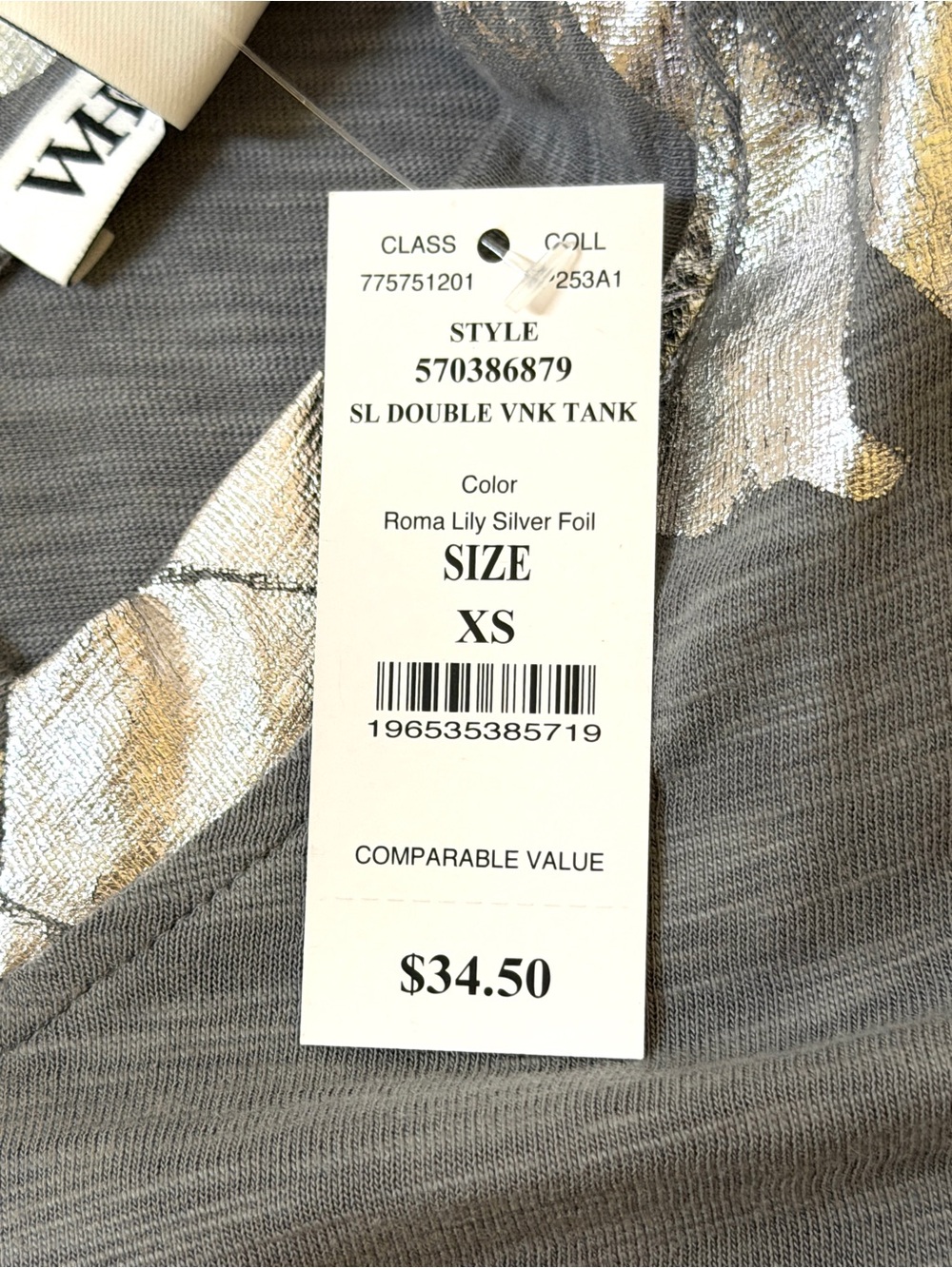 WHBM White House Black Market XS Silver Foil Double V-Neck Tank Top NWT - Picture 7 of 11